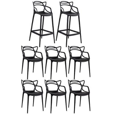 Kit 6 Cadeiras + 2 Banquetas Altas Masters Allegra Preto