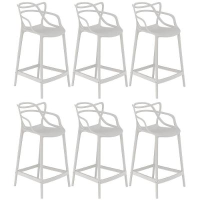 Kit 6 Banquetas Médias Bancada Cozinha Masters Allegra 66 Cm Cinza Claro