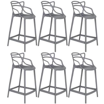 Kit 6 Banquetas Médias 66Cm Cinza Escuro Cinza Escuro