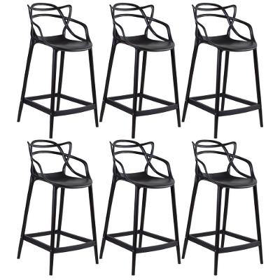 Kit 6 Banquetas Médias Masters Allegra 66 Cm Preto Preto
