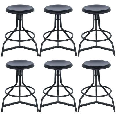 Kit 6 Banquetas Altas Cozinha Industrial Loft Aço Giratória York Preto