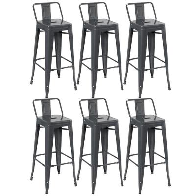 Kit 6 Banquetas Iron Tolix Com Encosto 76 Cm Cinza Escuro
