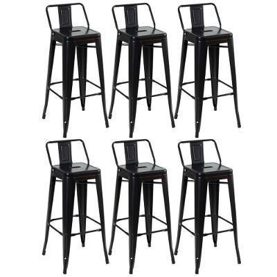 Kit 6 Banquetas Altas Com Encosto 76 Cm Preto Semibrilho