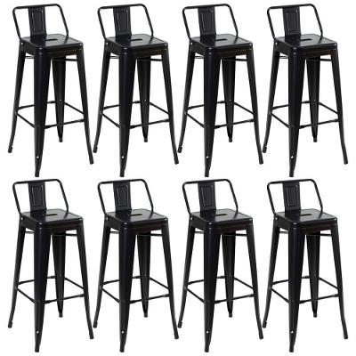 Kit 8 Banquetas Altas Com Encosto 76 Cm Preto Semibrilho