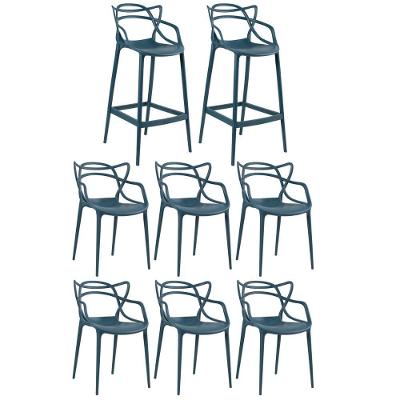 Kit 6 Cadeiras + 2 Banquetas Altas Masters Azul Petróleo