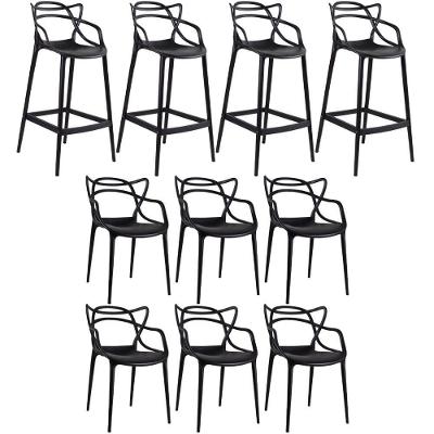 Kit 6 Cadeiras + 4 Banquetas Altas Masters Allegra Preto