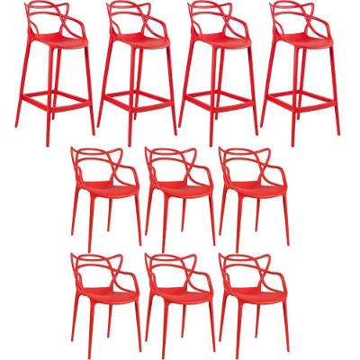Kit 6 Cadeiras + 4 Banquetas Altas Masters Allegra Vermelho