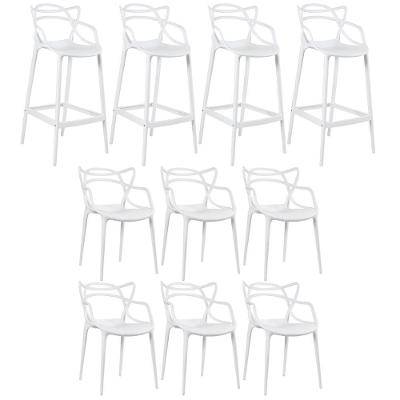 Kit 6 Cadeiras + 4 Banquetas Altas Masters Allegra Branco