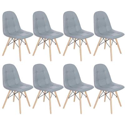 Kit 8 Cadeiras Estofadas Charles Eames Eiffel Botonê Com Pés De Madeira Clara Cinza Médio