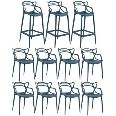 Kit 8 Cadeiras + 3 Banquetas Altas Masters Allegra Azul Petróleo Azul-petróleo