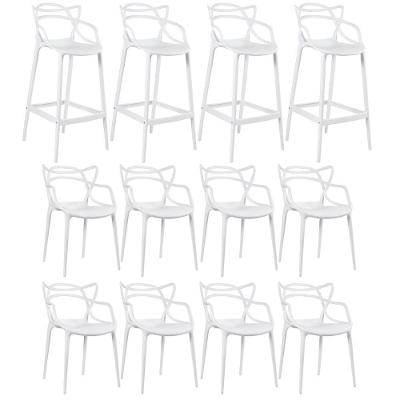 Kit 8 Cadeiras + 4 Banquetas Altas Masters Allegra Branco