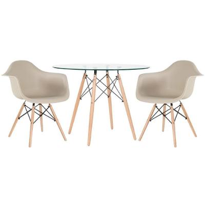 Mesa Com Tampo De Vidro 100Cm + 2 Cadeiras Nude Nude