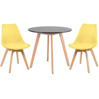 Mesa Redonda 80 Cm Preto + 2 Cadeiras Leda Amarelo Mesa Preto Com Cadeiras Amarelo