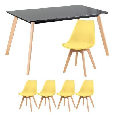 Mesa De Jantar 80 X 140cm Preto + 4 Cadeiras Amarelo