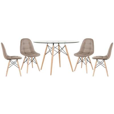 Mesa Eames Com Tampo De Vidro 120 Cm + 4 Cadeiras Estofadas Eiffel Botonê Nude Nude