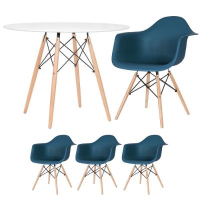 Mesa Redonda Eames 100 Cm Branco + 3 Cadeiras Eiffel Daw Azul Petróleo Azul Petróleo