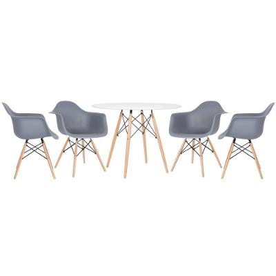 Mesa Redonda Eames 100 Cm Branco + 4 Cadeiras Eiffel Daw Cinza Escuro Cinza Escuro