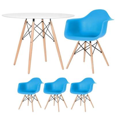 Mesa Redonda Eames 100 Cm Branco + 3 Cadeiras Eiffel Daw Azul Céu Azul Céu