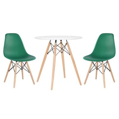 Mesa Redonda Eames 70 Cm Branco + 2 Cadeiras Eiffel Dsw Verde Escuro