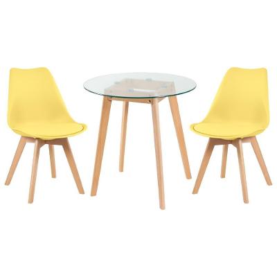 Mesa Redonda Com Tampo De Vidro 70 Cm + 2 Cadeiras Amarelas