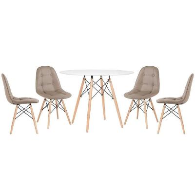 Mesa Redonda Eames 100 Cm Branco + 4 Cadeiras Estofadas Eiffel Botonê Nude Nude
