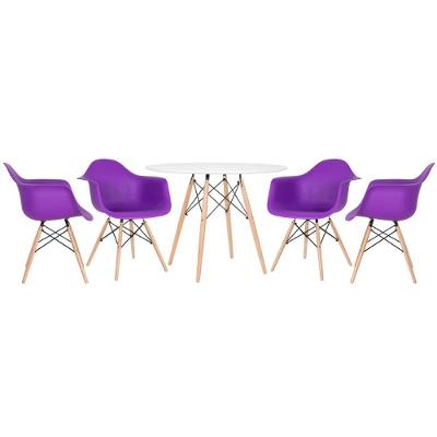 Mesa Redonda Eames 100 Cm Branco + 4 Cadeiras Eiffel Daw Roxo Roxo