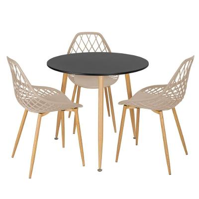 Mesa Redonda 80 Cm Preto + 3 Cadeiras Nude