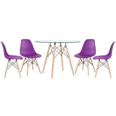 Mesa Redonda Com Tampo De Vidro 100 Cm + 4 Cadeiras Roxo