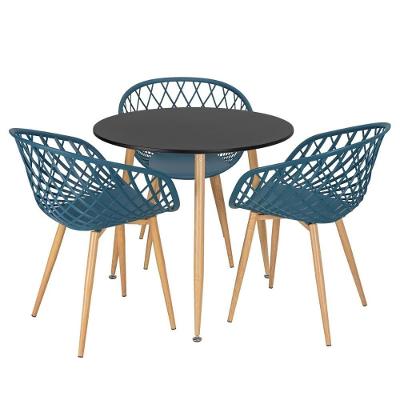 Mesa Redonda 80 Cm Preto + 3 Cadeiras Azul Petróleo