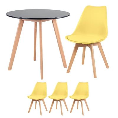 Mesa Redonda 80cm Preto + 3 Cadeiras Amarelo