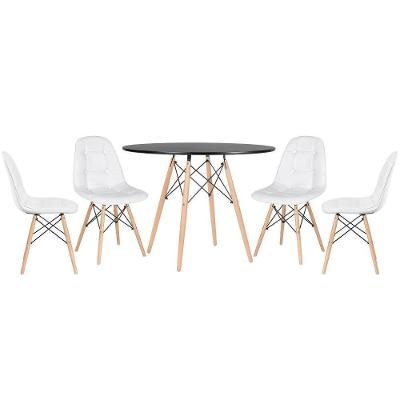Mesa Redonda Eames 100 Cm Preto + 4 Cadeiras Estofadas Eiffel Botonê Branco Branco