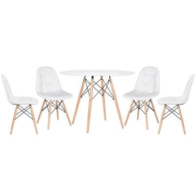 Mesa Redonda Eames 100 Cm Branco + 4 Cadeiras Estofadas Eiffel Botonê Branco Branco