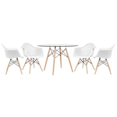 Mesa Redonda Eames Com Tampo De Vidro 120 Cm + 4 Cadeiras Eiffel Daw Branco Branco