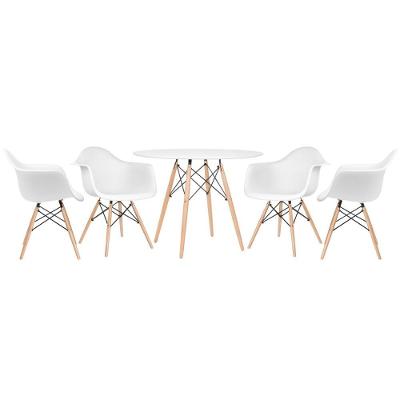 Mesa Redonda Eames 100 Cm Branco + 4 Cadeiras Eiffel Daw Branco Branco