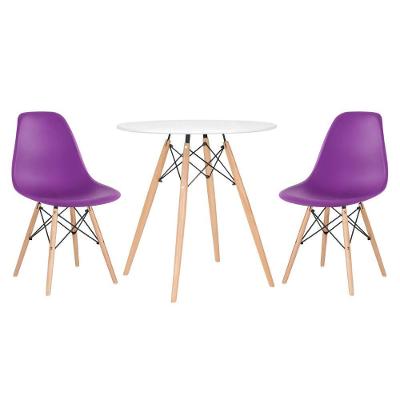 Mesa Redonda Eames 70 Cm Branco + 2 Cadeiras Eiffel Dsw Roxo