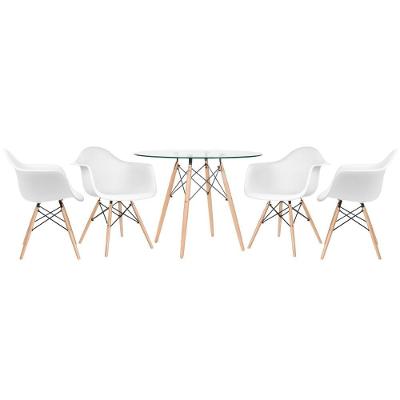 Mesa Redonda Tampo De Vidro 100 Cm + 4 Cadeiras Branco Branco