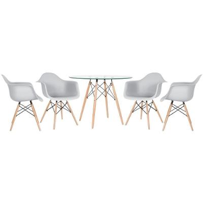 Mesa Redonda Tampo De Vidro 100 Cm + 4 Cadeiras Cinza Claro