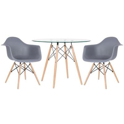 Mesa Redonda Tampo De Vidro 100 Cm + 2 Cadeiras Cinza Escuro