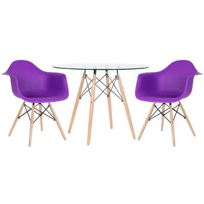 Mesa Redonda Tampo De Vidro 100 Cm + 2 Cadeiras Roxo