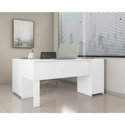 Conjunto Para Escritório 2 Peças Com Escrivaninha Em L E Armário Multiuso 4 Portas Branco Notável Móveis Branco