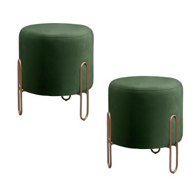 Conjunto - 2 Puffs Banqueta Mali Luxo Base Metálica Bronze Veludo Verde