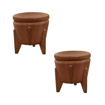 Conjunto - 2 Puffs Banqueta Fênix Baú Mesa Castellar Móbile Corino Caramelo