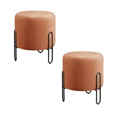 Conjunto - 2 Puffs Banqueta Mali Luxo Base Metálica Preta Linho Terracota