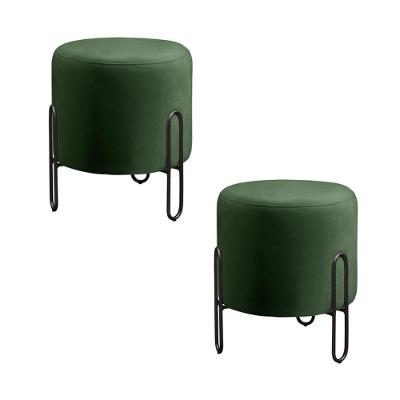Conjunto - 2 Puffs Banqueta Mali Luxo Base Metálica Preta Veludo Verde