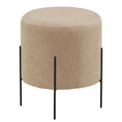 Puff Banqueta Odim Luxo Base Preta Castellar Móbile Linho Bege