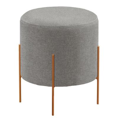 Puff Banqueta Odim Luxo Base Bronze Castellar Móbile Linho Cinza