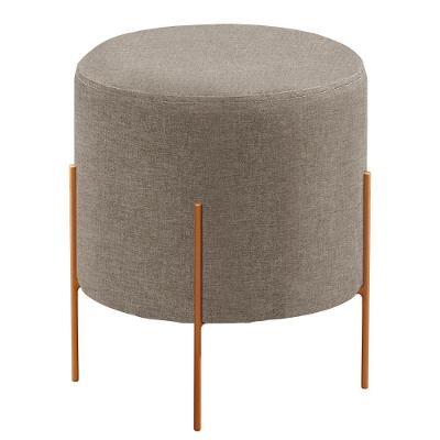 Puff Banqueta Odim Luxo Base Bronze Castellar Móbile Linho Cappuccino