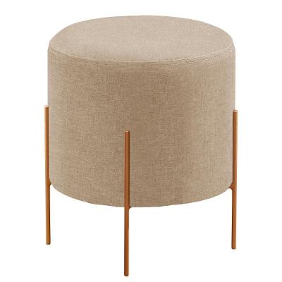 Puff Banqueta Odim Luxo Base Bronze Castellar Móbile Linho Bege
