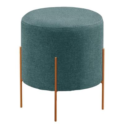 Puff Banqueta Odim Luxo Base Bronze Castellar Móbile Linho Azul