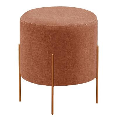 Puff Banqueta Odim Luxo Base Bronze Castellar Móbile Linho Terracota